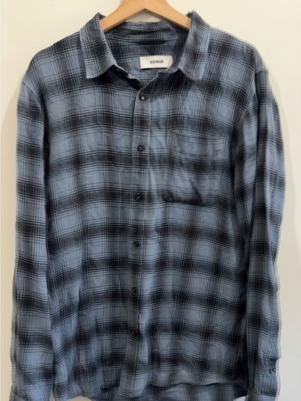 Buck Mason Blue and Black Plaid Button-Down Shirt